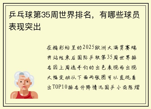 乒乓球第35周世界排名，有哪些球员表现突出