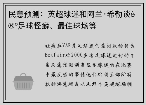 民意预测：英超球迷和阿兰·希勒谈论足球怪癖、最佳球场等